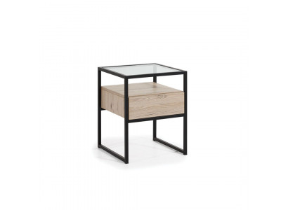 Schlafzimmer Moderner Nachttisch Glasplatte Metallgestell Holz Möbel