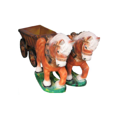 Zug Pferde 2 mit Karren Garten Figuren Statue Skulptur figur Statuen 45 cm Neu
