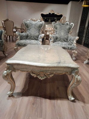 Sofa Couch Möbel Set Garnitur 3+1+1 Couchtisch Silber Barock Rokoko