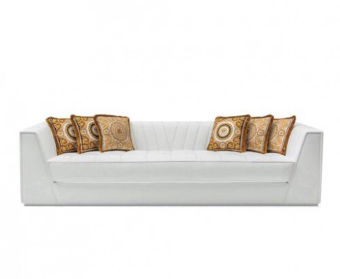 Weiße Luxus Couch Medusa mit goldenen Köpfen Sofa Dreisitzer Couchen Leder