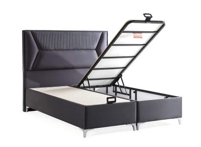 Elegantes graues Bett mit Matratze aus Textil und Holz