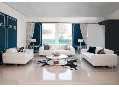 Chesterfield Sofagarnitur Sofa Couch Polster Set Leder 3+2+1 Sitzer Ledersofa