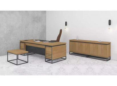 Braune Büro Einrichtung Möbel Set Arbeitszimmer Tisch 3tlg. Set