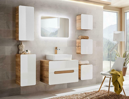 Design Badezimmer Möbel Bad 7 tlg. Set Garnitur Schrank Waschbecken