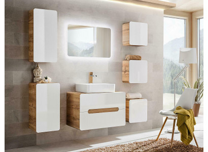 Design Badezimmer Möbel Bad 7 tlg. Set Garnitur Schrank Waschbecken