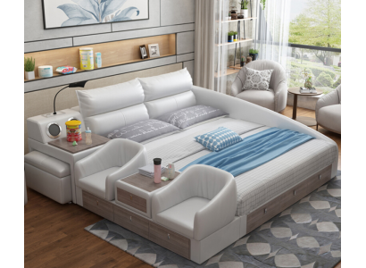 Bett Multifunktion Regal USB Ladestation Doppel Leder Betten 180x200