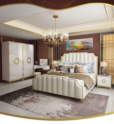 Design Doppelbett Bett Hotel Luxus Schlafzimmer 180x200cm Leder Betten Polster