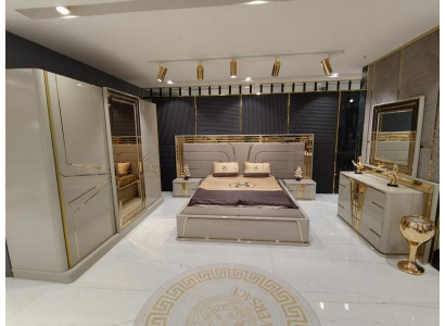 Schlafzimmer Komplettes Bett 2x Nachttische Kleiderschrank Kommode mit Spiegel