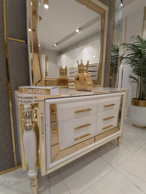 Schlafzimmer Komplettes Holz Kommode mit Spiegel Modern Möbel 2tlg. Neu