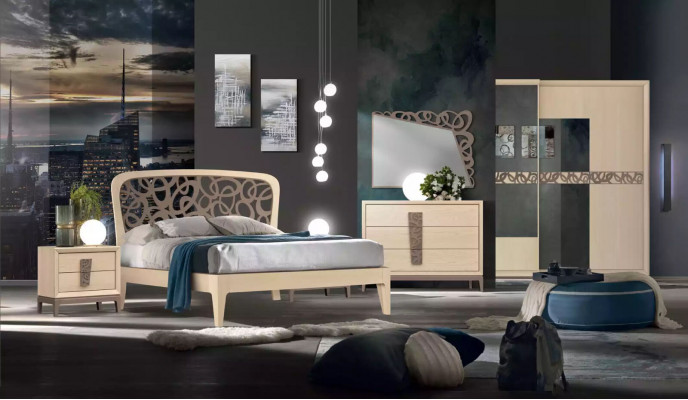 Schlafzimmer Set Luxus Kommode Spiegel Design Möbel beige 3tlg Holz