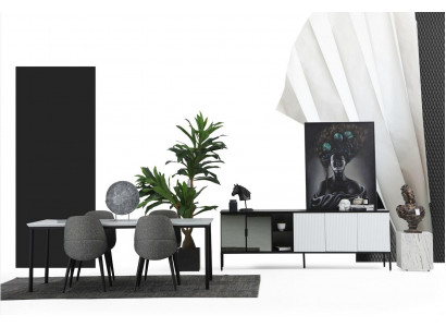 Esszimmer Gruppe Esstisch Stühle Sideboard Tisch Holz Set 8tlg Weiß