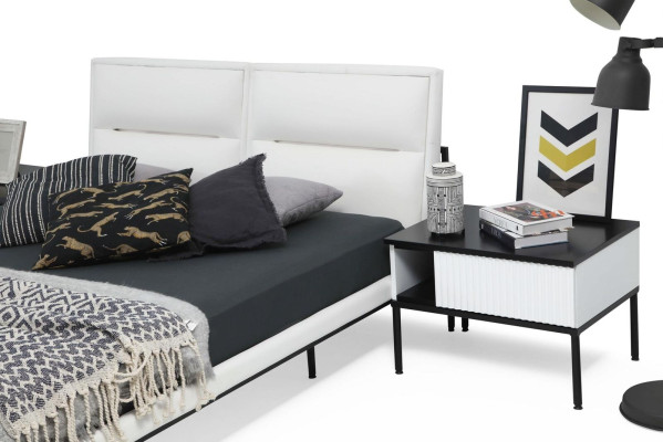 Garnitur Schlafzimmer Doppelbett Bett Nachttische Weiß Set 3tlg 