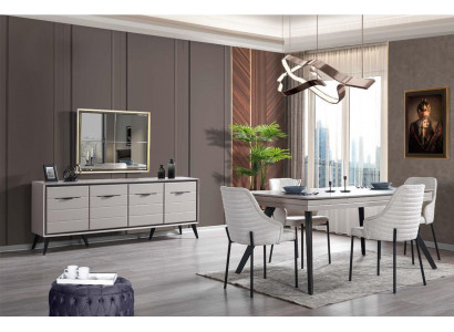 Moderne Esszimmer Holz Möbel Luxus Anrichte Spiegel Esstisch 6x Stühle