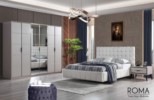 Weiße Schlafzimmer Garnitur Luxus Möbel Polster Bett Holz Kleiderschrank