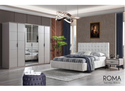 Weiße Schlafzimmer Garnitur Luxus Möbel Polster Bett Holz Kleiderschrank