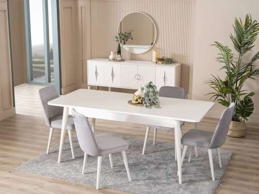 Essgruppe Garnitur Esszimmer Esstisch Set 9tlg Essecke Weiß Holz Groß