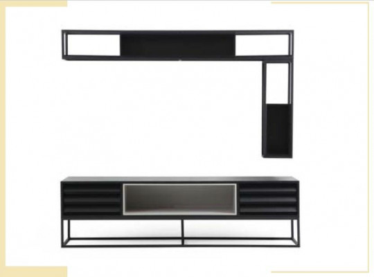Wohnwand RTV Lowboard Regale TV Ständer Set Holz Modern Schwarz Design