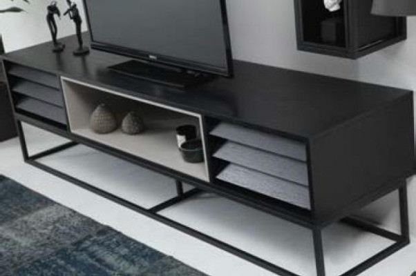 Wohnwand RTV Lowboard Regale TV Ständer Set Holz Modern Schwarz Design