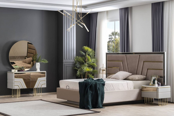 Schlafzimmer Set Bett 2x Nachttische Kommode Spiegel Luxus Set 5tlg