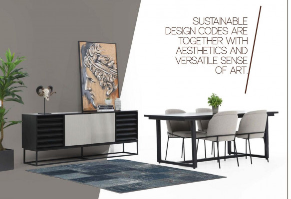 Essecke Essgruppe Esszimmer Esstisch Stühle 6tlg Holz Schwarz Set Neu