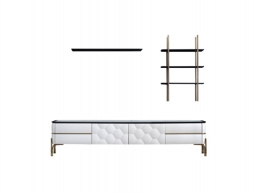 Weißer TV-Schrank Designer 2x Regale Wohnzimmer Stilvoller Set 3tlg Neu