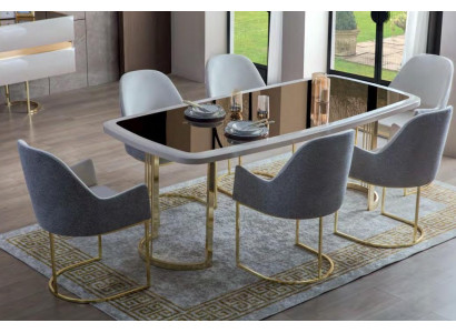 Edle Esszimmer Garnitur Luxus Glastisch Edelstahlstühle Modern 7tlg Set