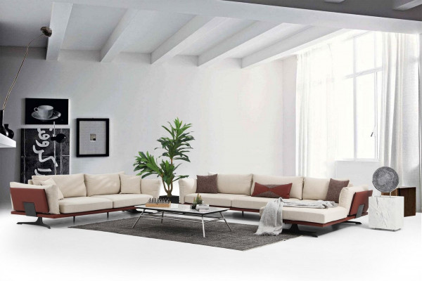 Sofagarnitur Ecksofa L-Form 2 Sitzer Beige Modern Stoff Sofas Set Eck