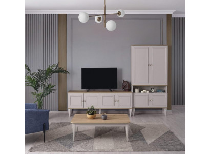 Garnitur TV Ständer Schrank RTV Lowboard Wohnzimmer Regale Grau Holz