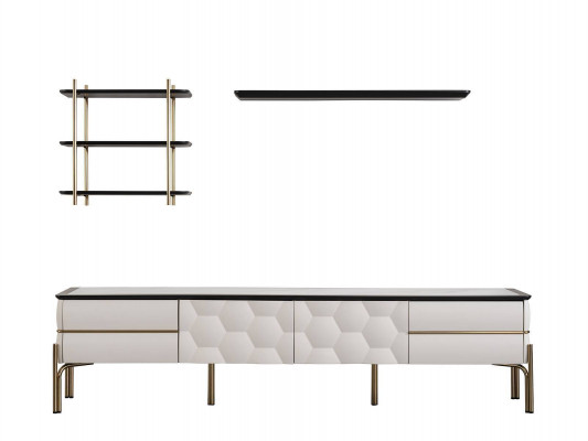 Moderne Weiße Wohnwand Praktischer TV-Schrank Luxuriöse Regale 3tlg Set