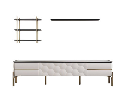 Moderne Weiße Wohnwand Praktischer TV-Schrank Luxuriöse Regale 3tlg Set