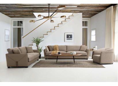 Sofagarnitur 431 Sitzer Sessel Sofa Modern Stoff Beige Set 3tlg Sofas