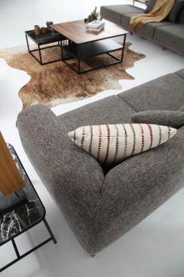 Sofagarnitur Dreisitzer Sitzer Modern Sessel Stoff Grau Wohnzimmer Set