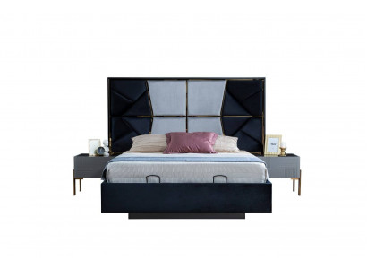 Graue Schlafzimmer Garnitur Designer Doppelbett 2x Nachttische 3tlg Neu