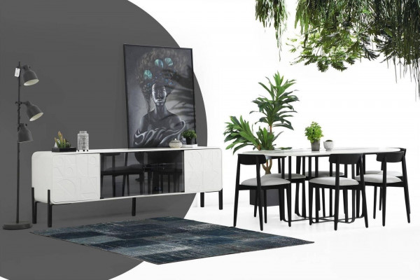 Esszimmer Gruppe Esstisch Stühle Sideboard Tisch Holz Set 8tlg Weiß