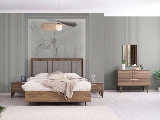 Garnitur Komplette Doppelbett Holz 5tlg Schlafzimmer Braun Bett Modern