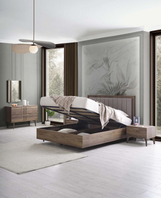 Garnitur Komplette Doppelbett Holz 5tlg Schlafzimmer Braun Bett Modern