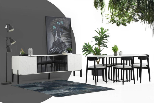 Esszimmer Gruppe Esstisch Stühle Tisch Holz Set 7tlg Weiß Tische Neu