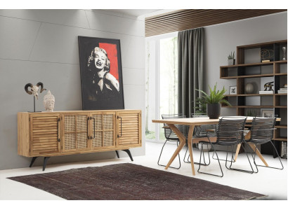 Essgruppe Essecke Esszimmer Esstisch Stühle Sideboard 6tlg Braun Holz 