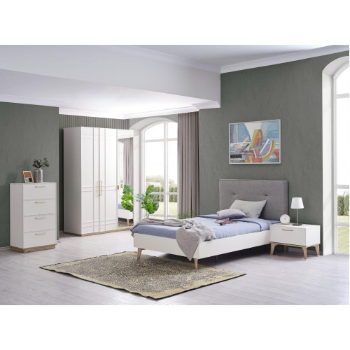 Kinderzimmer Garnitur Kinderbett Jugendbett Bett Set 4tlg Weiß Holz