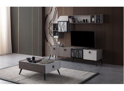 Gruppe Wohnzimmer TV Ständer Wandschränke Lowboard Grau Sofatisch 3tlg