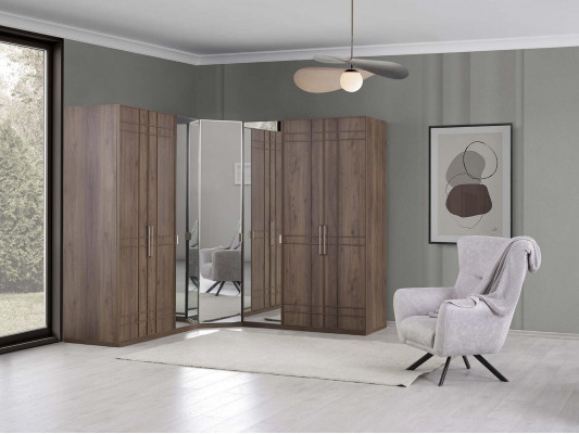 Eckschrank Kleiderschrank Schrank Braun Holz Spiegel 7 Türen Groß