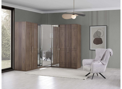 Eckschrank Kleiderschrank Schrank Braun Holz Spiegel 7 Türen Groß