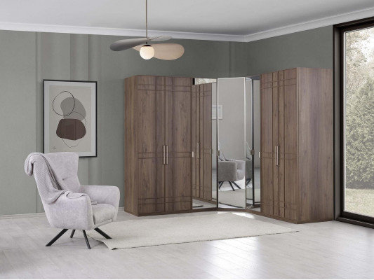Eckschrank Kleiderschrank Schrank Braun Holz Spiegel 7 Türen Groß
