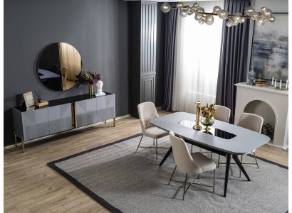 Moderne Graue Esszimmer Garnitur Holz Möbel Luxus Esstisch Sideboard