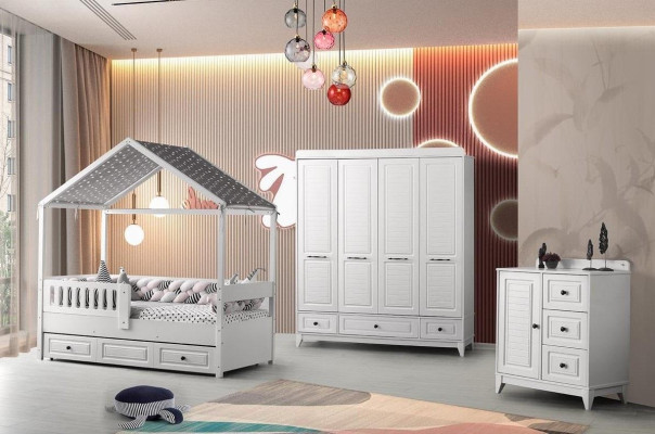 Modern Komplett Jugendzimmer Luxus Kinderzimmer Set 3tlg Weiß Farbe neu Entfernung