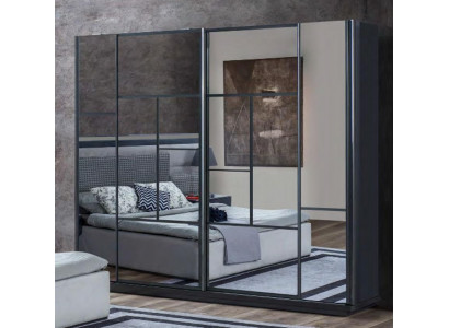 Grauer Luxus Glasschrank Schlafzimmer Kleiderschrank Edle Holz Schränke