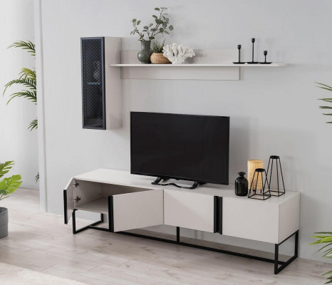 Garnitur TV Ständer Schrank RTV Lowboard Wohnzimmer Regale Weiß Holz