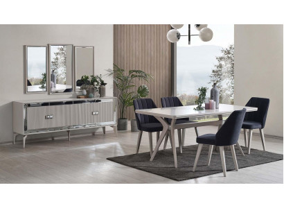 Esszimmer Luxus Essgruppe Garnitur Esstisch Set 9tlg Grau Holz Tisch