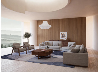 Wohnzimmer Set 4tlg Zweisitzer mit Dreisitzer Sofa Polster Textil 2x Sessel Neu