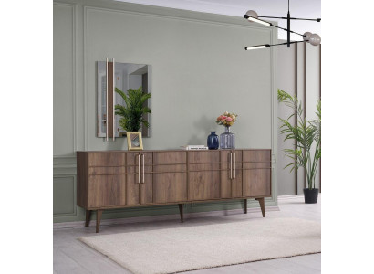 Garnitur Sideboard mit Spiegel Kommode Holz Braun Esszimmer